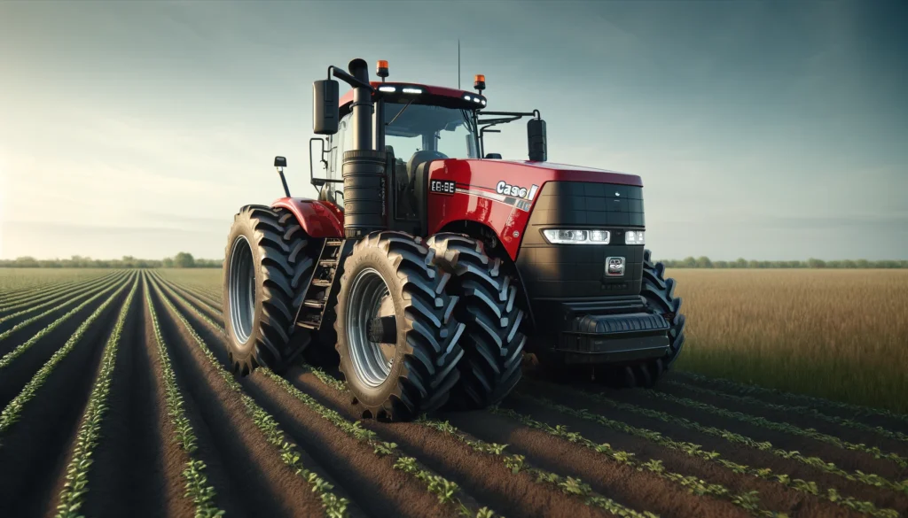 Case IH Tractor A medium shot of a Case IH tractor in a field. The tractor is bright red and features the Case IH logo prominently on the side. It is equipped with la